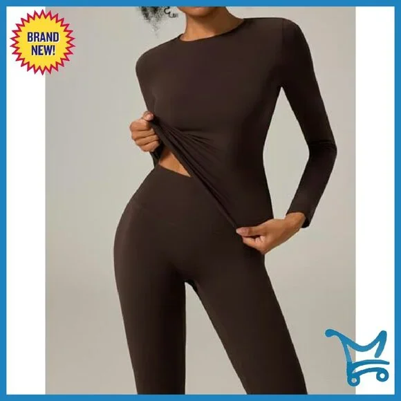 Slim Fit Long Sleeve Top & Hidden Scrunch Leggings Workout Set - Picture 6 of 8